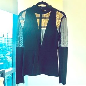 SEXY Nicole Miller Long Sleeve Black Mesh Mock Neck Top